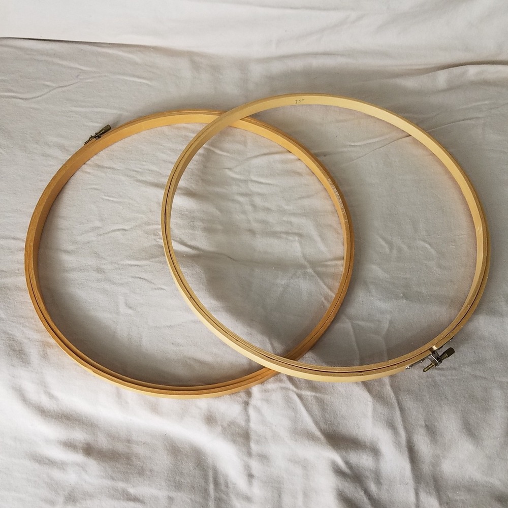 2 Vintage 12" Wood Embroidery Hoops Round Cross Stitch metal Screw Tighten